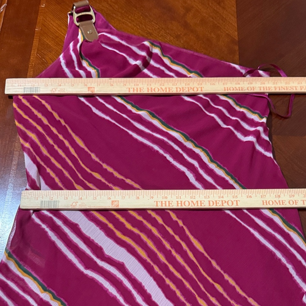 Ralph Lauren Asymmetrical Dress in Pink and White gold leather hardware Sz 12 - Picture 10 of 10